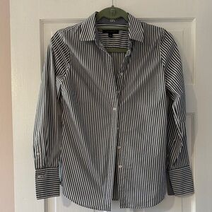 Banana Republic Dark Gray and White Striped Button Down Shirt